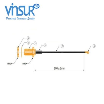 U.FL to SMA Bulkhead Female, 200mm, VSW-61422FD30F2F-3A2